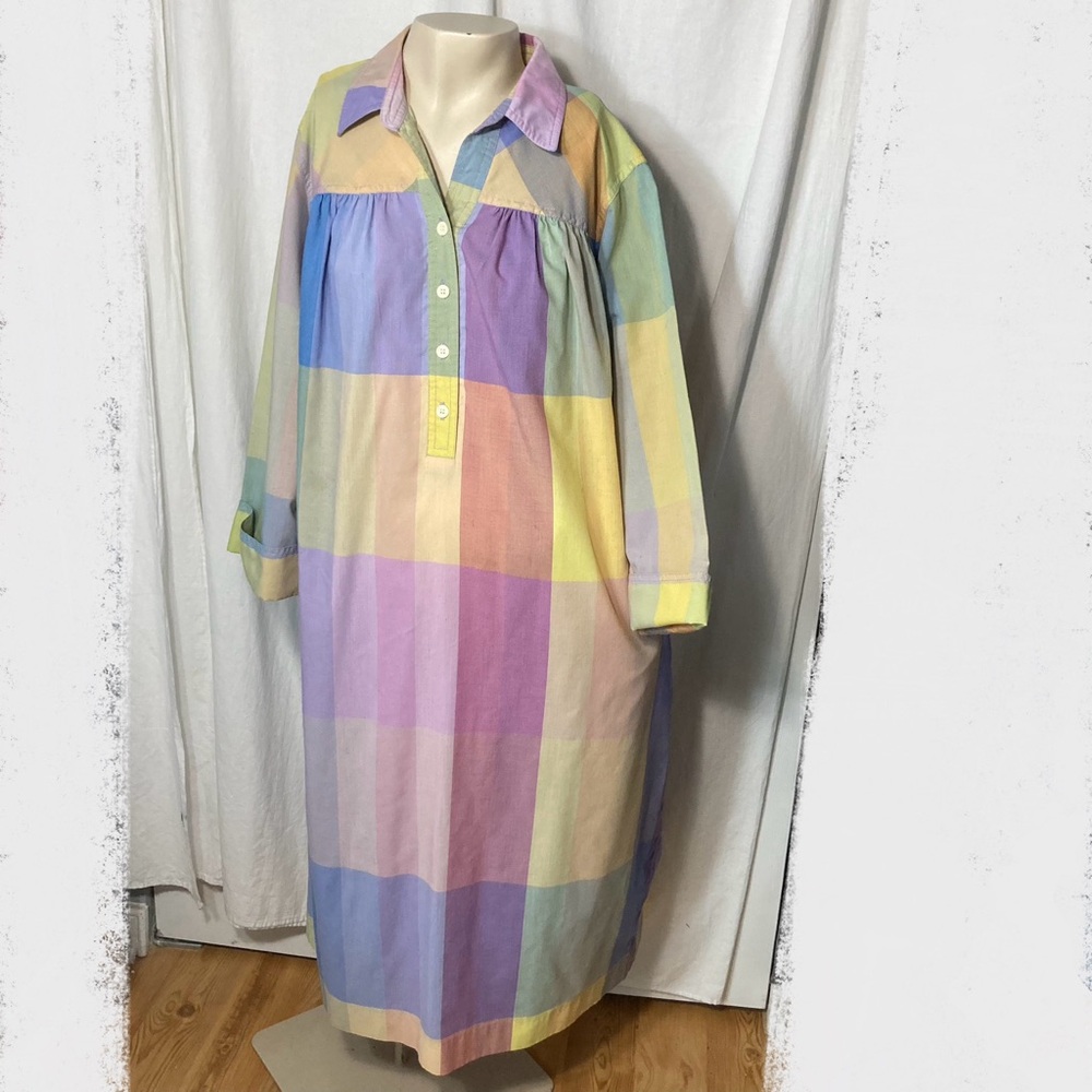 Amy Adam’s women’s vintage 1960s shirt dress plaid purple blue yellow size 16